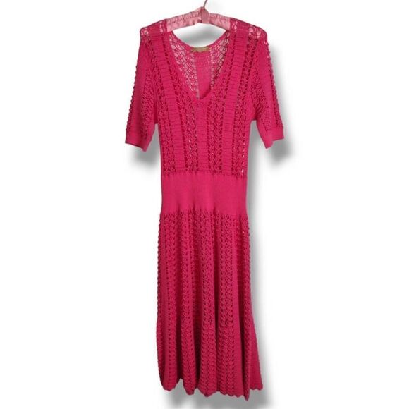 Michael Kors Collection Dress Sz Small Flamingo Crochet Stretch Designer Couture - Picture 2 of 16
